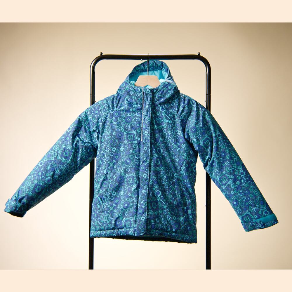 Columbia Girls S 7/8 Blue Teal Floral Hooded Insulated Jacket